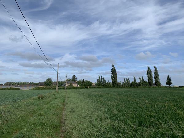 Après avoir traversé la D15, nous marchons dans la plaine des Biens Communs jusqu'à la ferme de l'Essart.