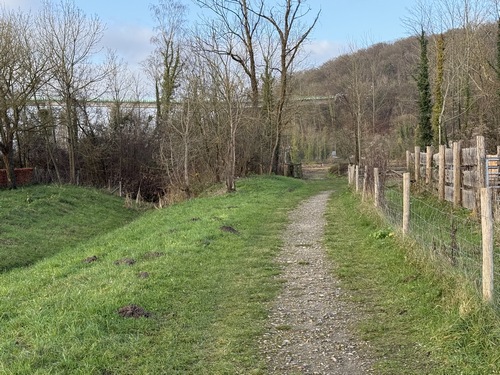 Arrivés dans la vallée de la Fontenelle, nous distinguons le pont de Brotonne, et allons tourner vers l'est le long de la rivière.