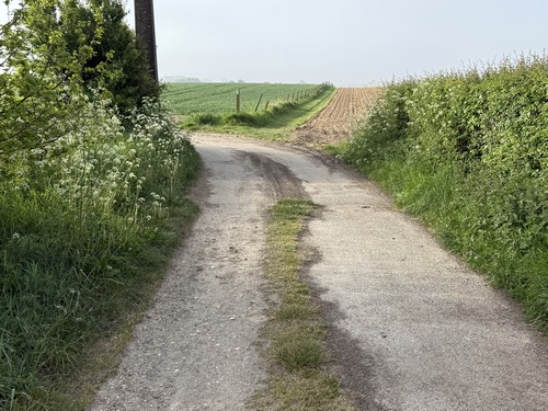 Quelques mètres après l'église, l'itinéraire s'éloigne du bourg pour entrer dans la plaine agricole.