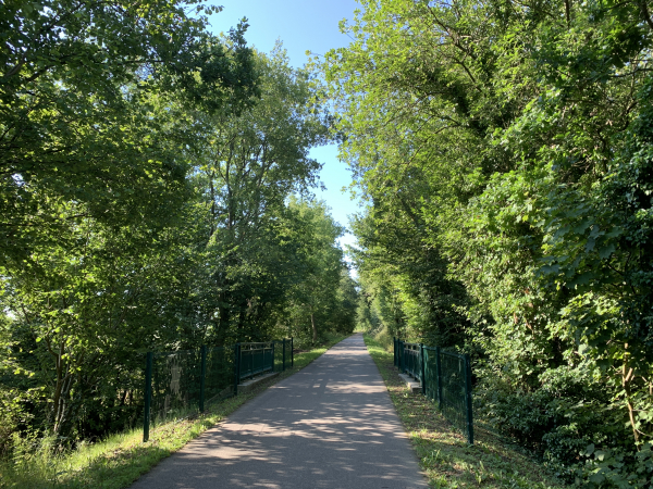Nous rejoignons la Voie Verte, ancienne voie ferrée de Dieppe à Fécamp.