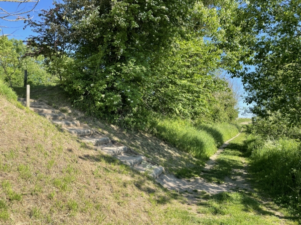 Voilà l'escalier qui va nous permettre de quitter le Chemin des Soupirs, et monter vers la falaise.