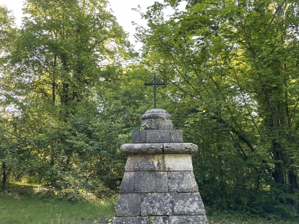 Nous entrons dans les bois qui dominent Acquigny. Nous passons près de la Croix des Buis-Morieux (XVIIe). Ce calvaire commémorerait l'emplacement d'un combat.