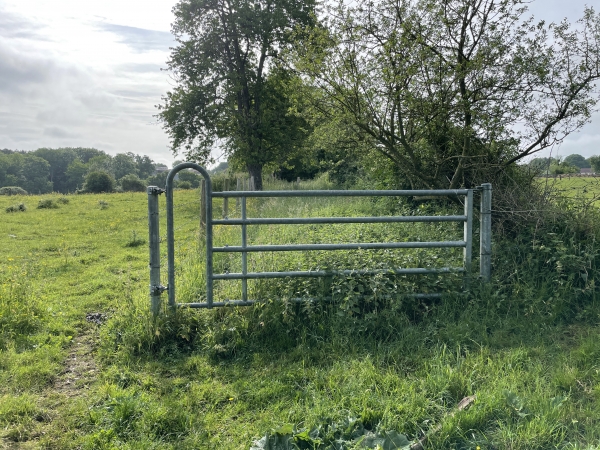 L'Allée des Maronniers est coupée par deux barrières à bétail. Elles offrent un passage d'homme, mais comme on le voit, il faut être plutot mince. Je suis passé par dessus !