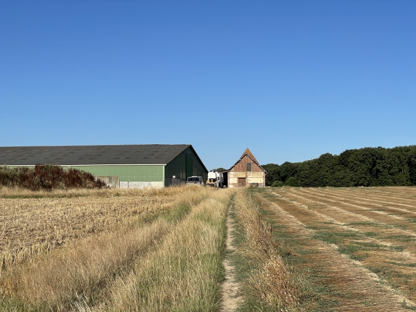 Nous traversons la plaine de Colmont. Le chemin passe à droite des bâtiments de la ferme.