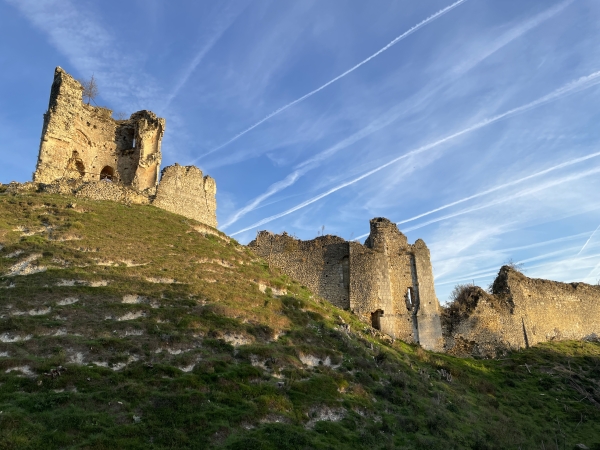 Nous voilà au pied de l'ancienne forteresse ducale du XIe siècle : Châteauneuf-sur-Epte. Les vestiges du donjon dominent la motte castrale parfaitement visible. Ce château faisait partie des fortifications normandes qui controlaient la frontière avec le royaume de France.