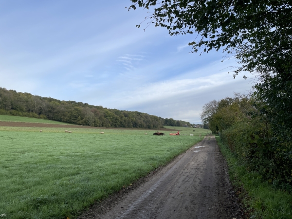 Nous suivons maintenant le Chemin de l'Eglise à la Ferme (c'est son nom). Il reliait la grande Ferme des Vaux et l'église Saint-Germain.