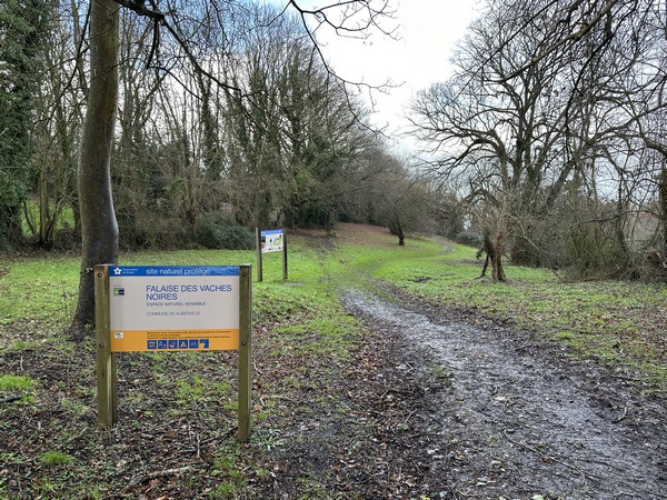 Nous quittons provisoirement le GR223 pour suivre ce sentier sur les falaises des Vaches Noires. Le sentier est proposé par le Conservatoire du Littoral, propriétaire du site.