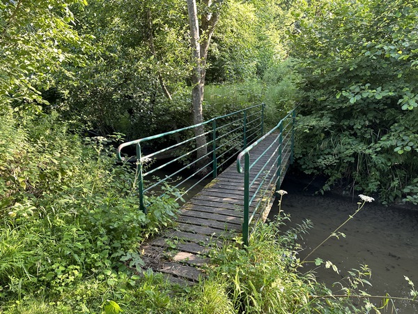 Après la passerelle sur le Chaussey, le chemin devient Chemin de la Planche, et est un peu envahi par les hautes herbes, dont des orties, sur quelques mètres.