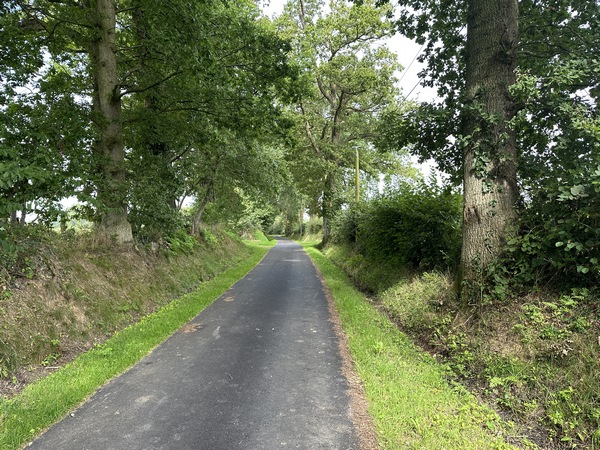 Au lieu-dit Le Malis, nous arrivons sur cette petite route qui devient chemin un peu plus loin. Son allure fait penser à une ancienne voie ferrée, mais non, il s'agit d'une ancienne voie romaine, qui porte ici le nom de Chemin du Bois.