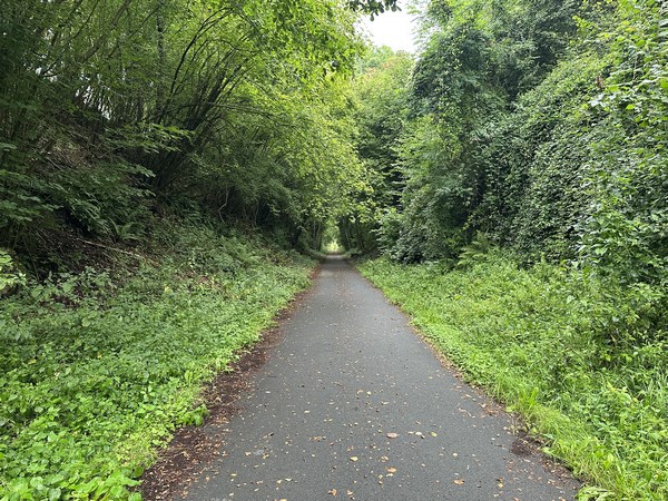 La montée vers Le Trait se fait en pente douce, voie ferrée oblige.