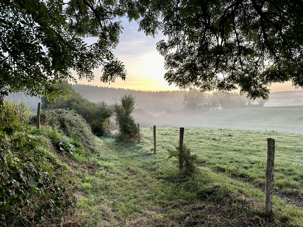 Nous descendons la Rue à Vert qui devient chemin en descendant vers le vallon.
