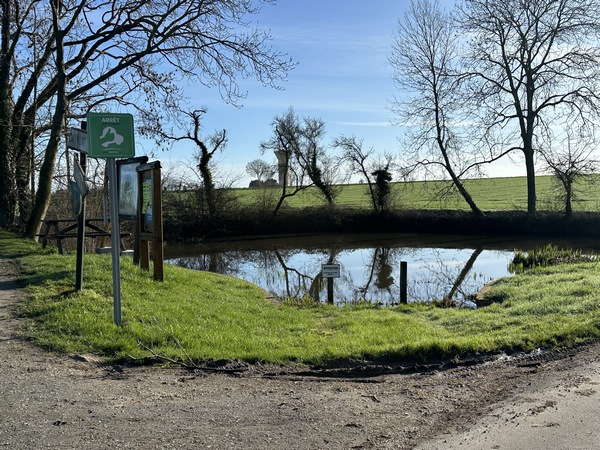 Nous avons traversé la D91 près de la Mare Foulon. A noter, la table de pique-nique à mi-parcours, mais nous sommes près de la route. Derrière nous, à toutes fins utiles, se trouve aussi une brasserie.