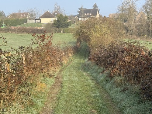 Nous arrivons au Mont-Hamel en suivant les balises bleues et jaunes de Chemin de Compostel.