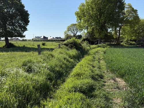 Nous arrivons en vue des premières maisons des quartiers hauts (St-Laurent) de Corneville.