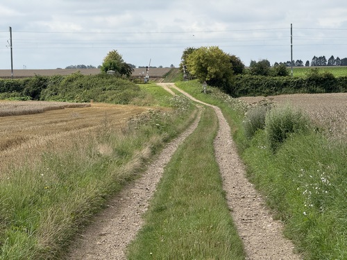 Nous suivons maintenant le chemin de la Plaine de la Rue Vilaine, et nous allons traverser à nouveau la voie ferrée. Tous les chemins sont renforcés, et même parfois asphaltés sur une largeur de 80cm.