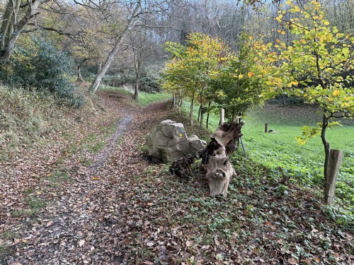 Nous montons sur le coteau boisé qui sépare la vallée de la Ganzeville de celle de la Valmont.