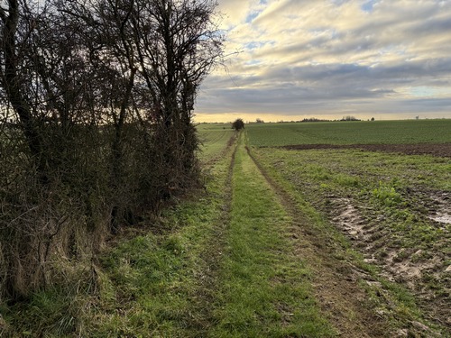 L'impasse du Mont Rouge devient chemin après les dernières maisons.