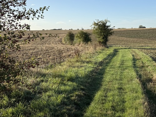 L'impasse du Mont Rouge devient chemin après les dernières maisons.