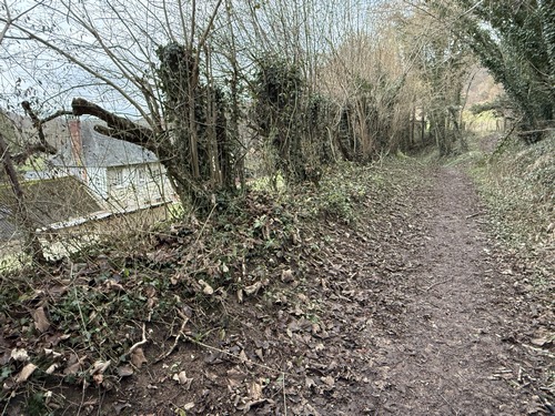 Juste avant de quitter le chemin de la Fontaineresse, on distingue l'ancien prieuré bénédictin Saint-Aubin dont il subsiste la chapelle et le logis. Je continue à droite.
