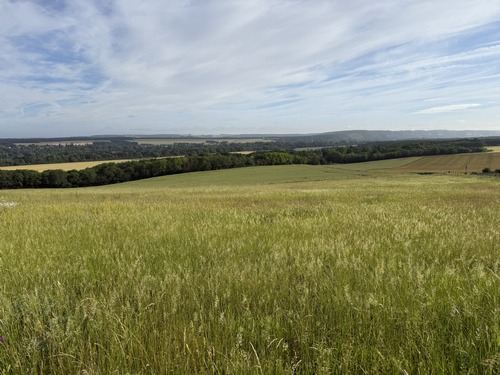 Regard arrière vers la vallée de la Seine avant d'entrer dans Venables (commune des Trois Lacs).