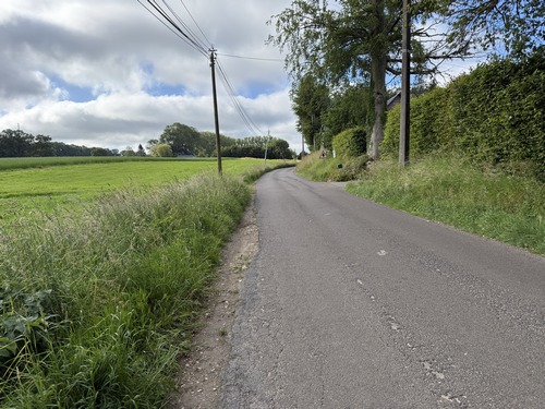 Route de la Forge. Une partie de la route bénéficie d'un chemin piétonnier sur le talus.