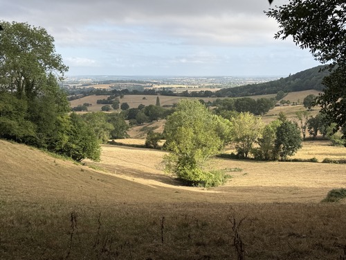 Nous n'allons pas jusqu'au village de Saint-Georges-en-Auge et continuons sur les chemins ombragés avec ici un panorama sur la vallée de l'Oudon.