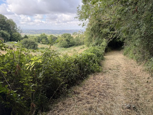 Nous montons maintenant dans le site du Billot. Le chemin va nous mener directement au centre du bourg de l'Oudon. Regard arrière vers la vallée de l'Oudon.