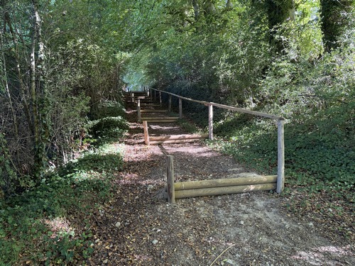 Le chemin a été aménagé en escalier pour rejoindre la rue du cimetière.