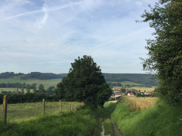 Vue de la randonnée Coteau et vallée de l'Eaulne près de Dieppe au départ de Bellengreville, 76