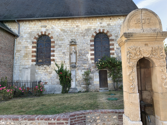 Vue de la randonnée Sur chemin de Compostelle, étape 3, St-Victor - Montville au départ de St-J-de-Compostelle 03, 76